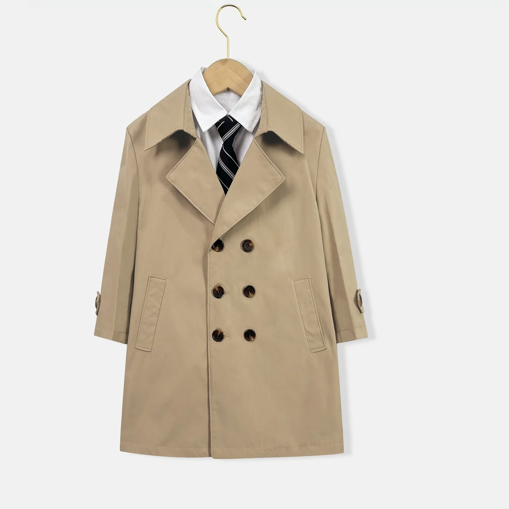 

Teen Boys Trench Coat Kids Long Stylish Windbreaker British Retro Autumn Winter Coat Fashion Outerwear for Children (2-14 Years)