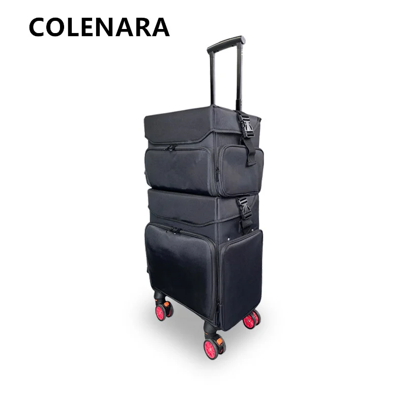 COLENARA Cosmetic Case Women's Oxford Cloth Large Capacity Luggage Case Beauty Nail Tools Cosmetic Bag Pulley Zipper Suitcase