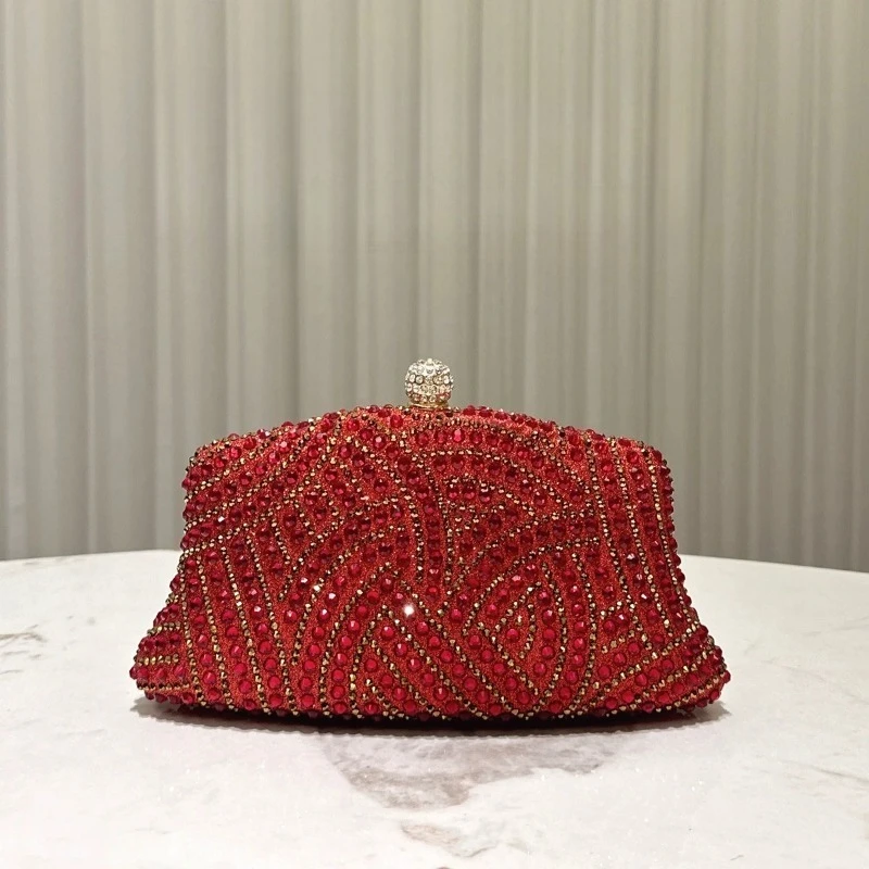 Orange Irregular Evening Clutch Argyle Beadings Rhinestone Embellished Purse Shiny Weddings Parties Hard Case Handbags Green