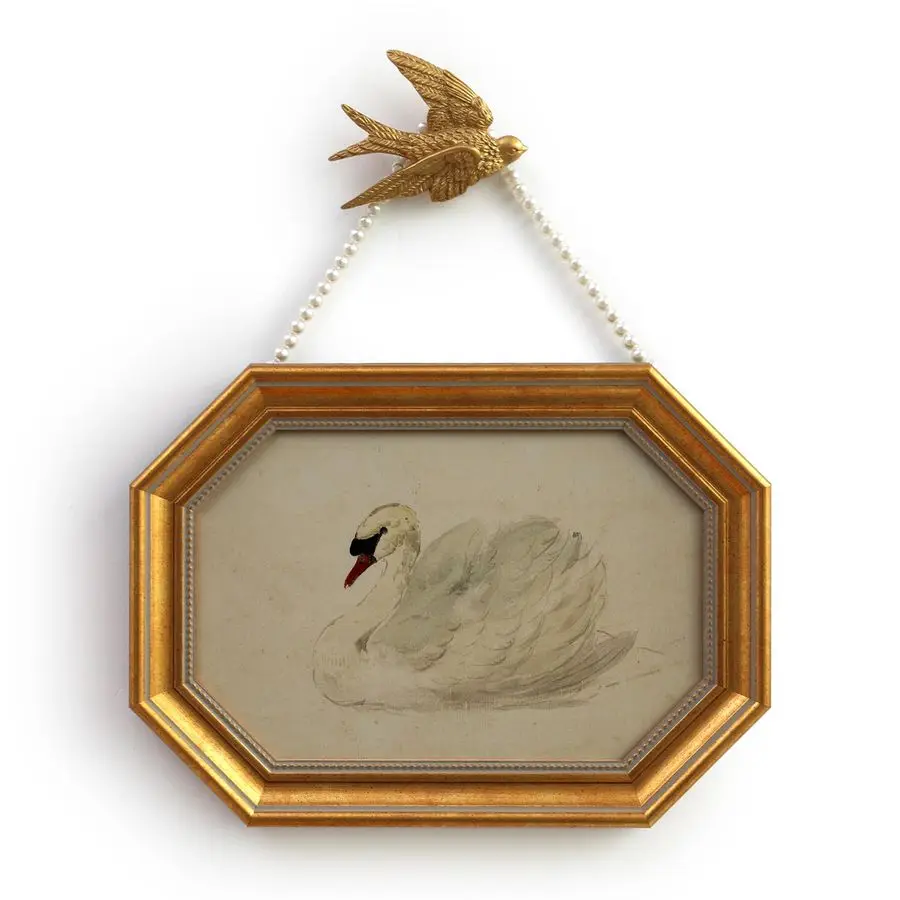 

Framed Canvas Wall Art Vintage Decor,White Swan Painting Prints,8x12Picture Frame With Accessories for Living Room Bathroom Kitc