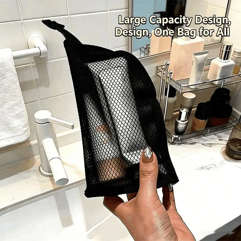 Wasserdichte, selbststehende Kosmetiktasche mit großer Kapazität und mehreren Netztaschen für Reisen – Detail 12