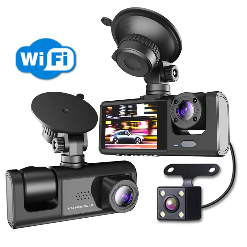 

2025 Wholesale Car Black Box Three Lens Cameras 1080p Full HD Dashcam Video Recorder Wifi Car Dvr Dash Cam