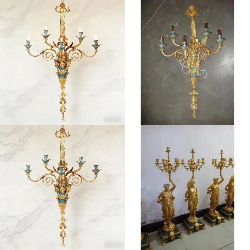 Neoclassical wall-mounted cloisonne enamel decorative five-arm lamp/lamp/candlestick, suitable for family and hotel use