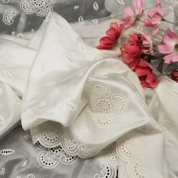 Beige Cut-out Embroidery Lace Dress Shirt Fabric Wholesale Cloth by the Meter for Sewing Diy Polyester Material