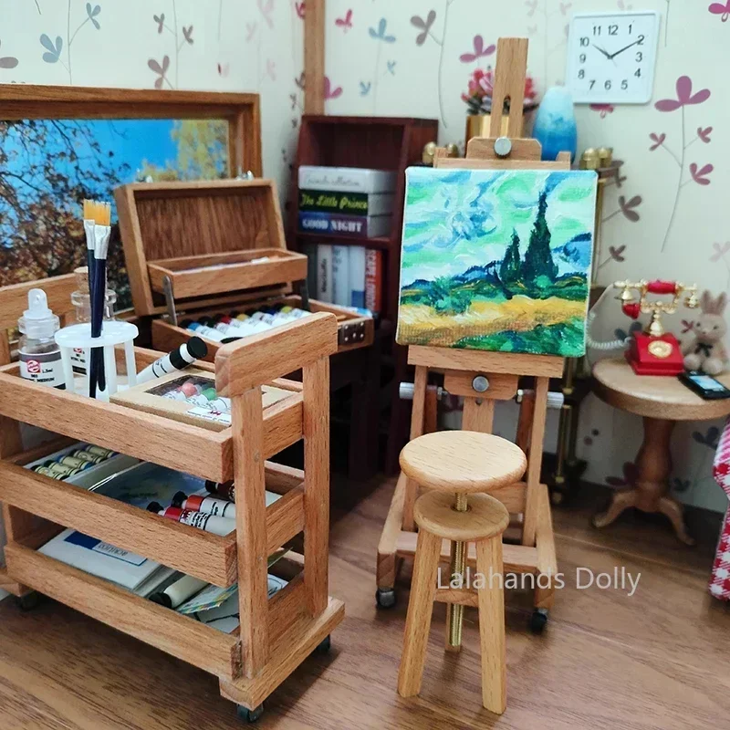 Dollhouse Miniature Furniture Easel Item Mini Painting Box/painting Stool/painting Car Model Furniture Decoration Accessories