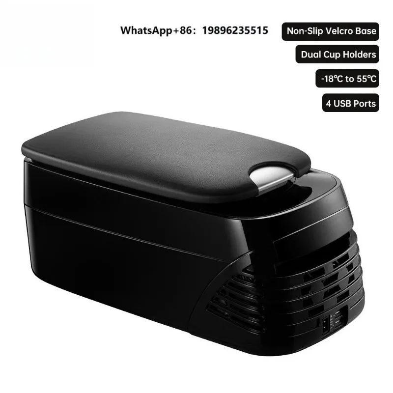 Center Console Armrest Refrigerator Cooler & Warmer with 4 USB Sockets 12V 24V Compressor Car Fridge