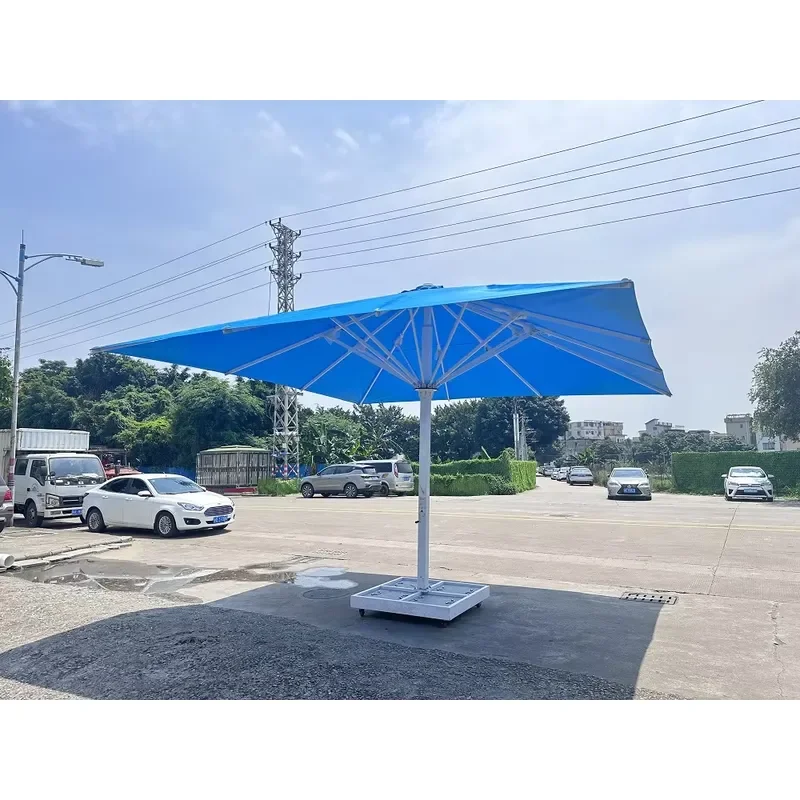 OEM Manufacturer's 5m Outdoor Square Aluminum Frame Garden Beach Umbrella for Restaurants Parks Use with Base for Swimming