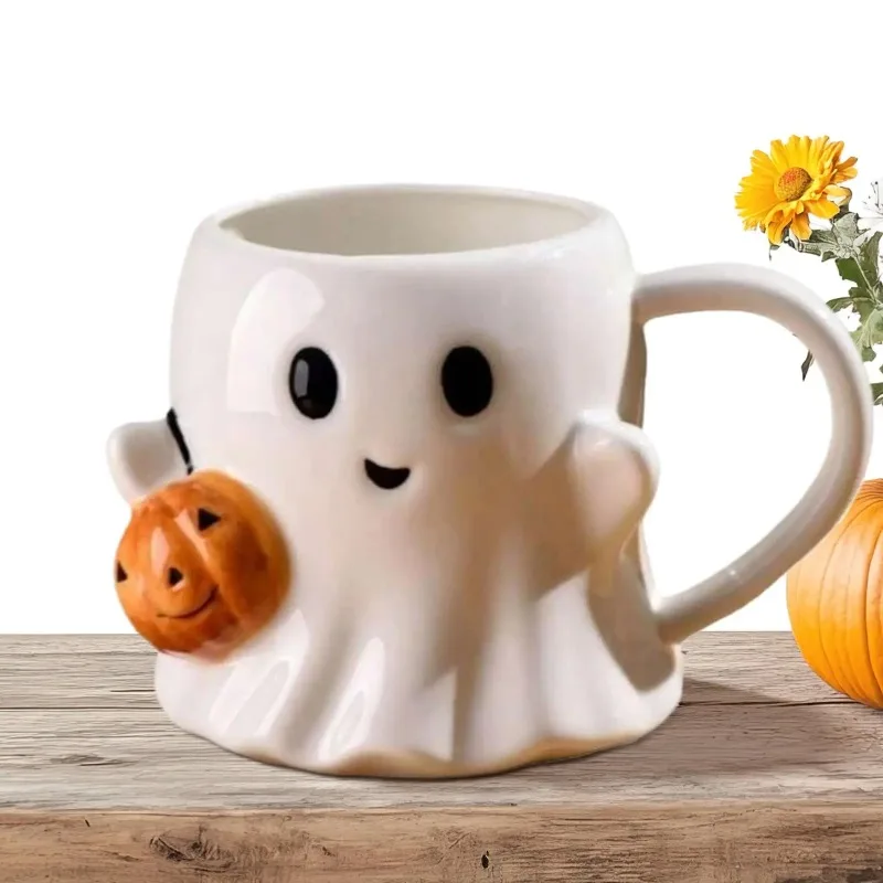 

Cute Halloween Pumpkin Ghosts Ceramic Mugs Ceramic Drinking Glass With Handle Halloween Funny White Ghosts Coffee Cup