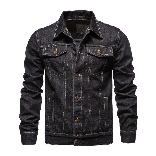 American Retro Men Lapel Denim Jacket Slim Up Jean Coat Casual Street Outerwear Male Spring Autumn Solid Color Denim Outer Coat view 6
