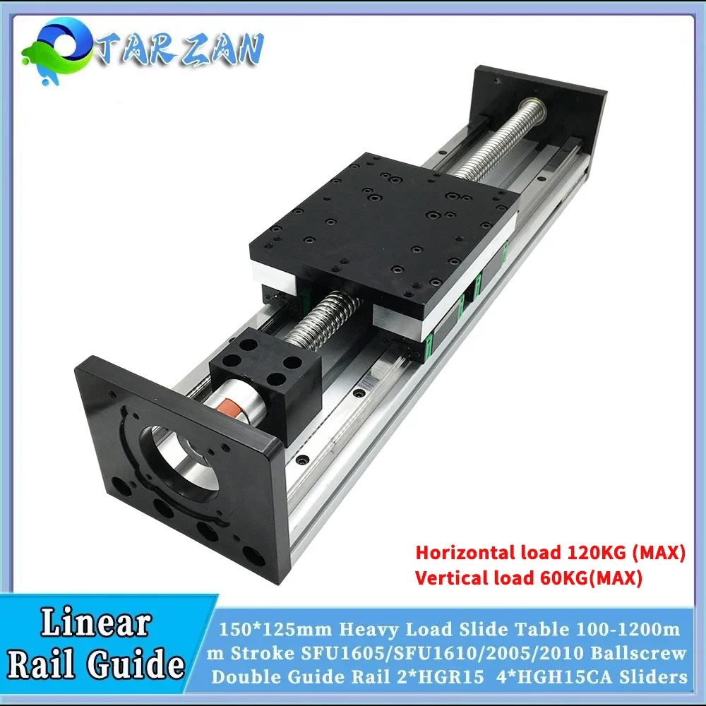 150*125mm Double Linear Guide 120mm Wide Sliding Table1605/1610/2005/2010 BallScrew XYZ Axis Stage Linear Actuator 4*HGR15 CNC