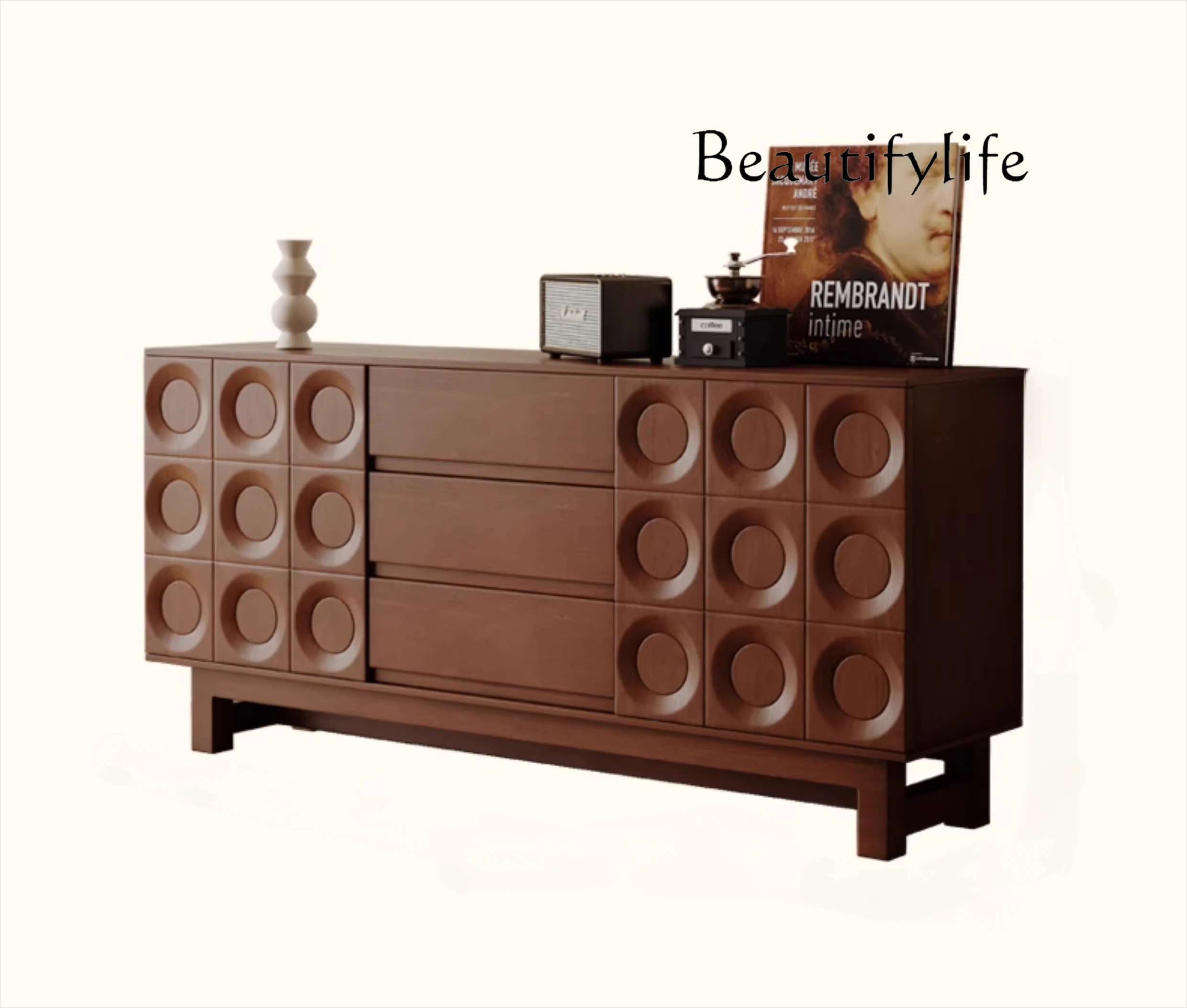 

Retro style simple solid wood dining side cabinet, living room storage cabinet, wall locker