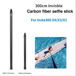 300CM Carbon fibre Invisible Selfie Stick for insta 360 x4/x3 GoPro Hero 11 10 9 8 7 DJI OSMO Xiaoyi SJCAM Eke  Telescoping Pole