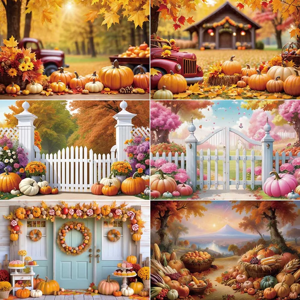 Autumn Thanksgiving Photography Studio Background Farm Pumpkin Truck Maple Leaves Party Photo Backdrop Birthday Decor Back Drop