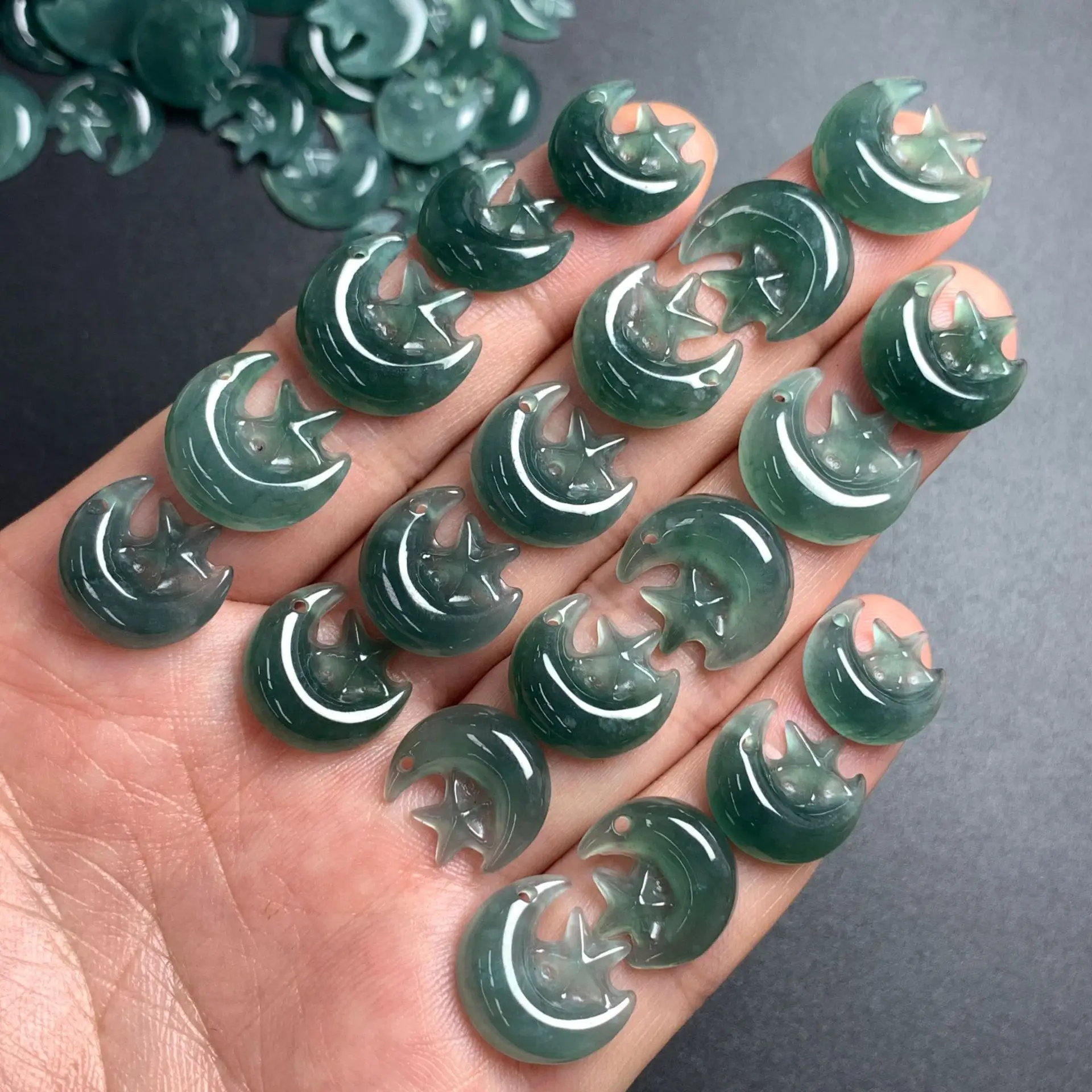 

10pcs/lot Natural Myanmar A-grade Jadeite Star Moon Pendant Jewelry Wholesale Jade DIY Accessories Charms Drop Shipping