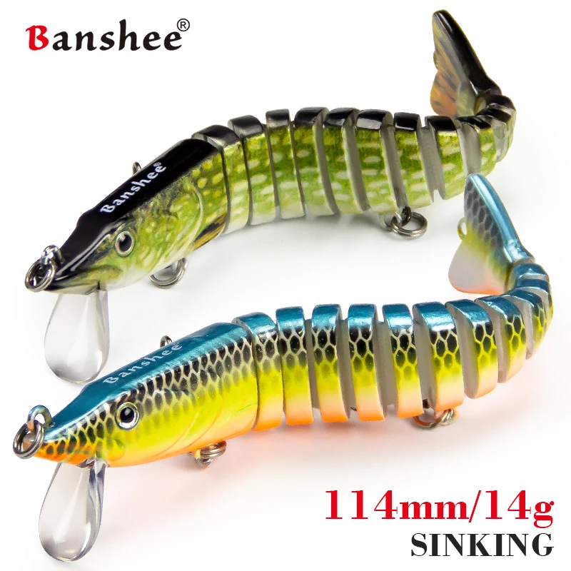 Banshee 11.4cm Trolling Swimbait Fishing Lures Jointed Sinking Crankbait Wobbler For Pike Trout 13 Segment Hard Artificial Baits