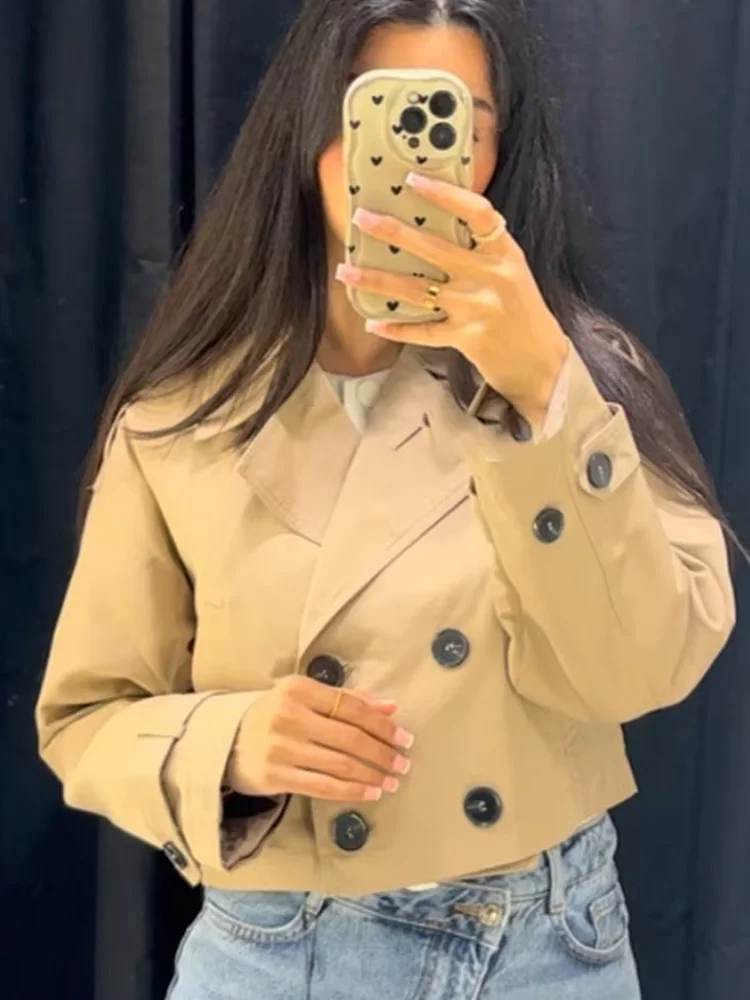 

HH Women's Autumn Winter Fashion Lapel Double-breasted Pockets Jacket Female Versatile High Street Casual Long Sleeve Coat