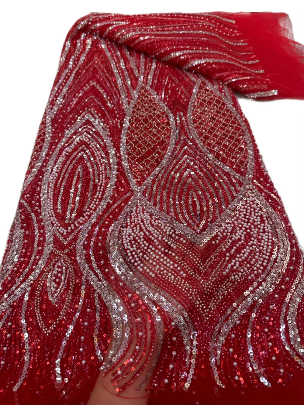 

Luxurious African Beaded Net Mesh Lace Fabric 2025 Beads Embroidery Sequins French Tulle Lace for Nigerian Wedding Party Dress