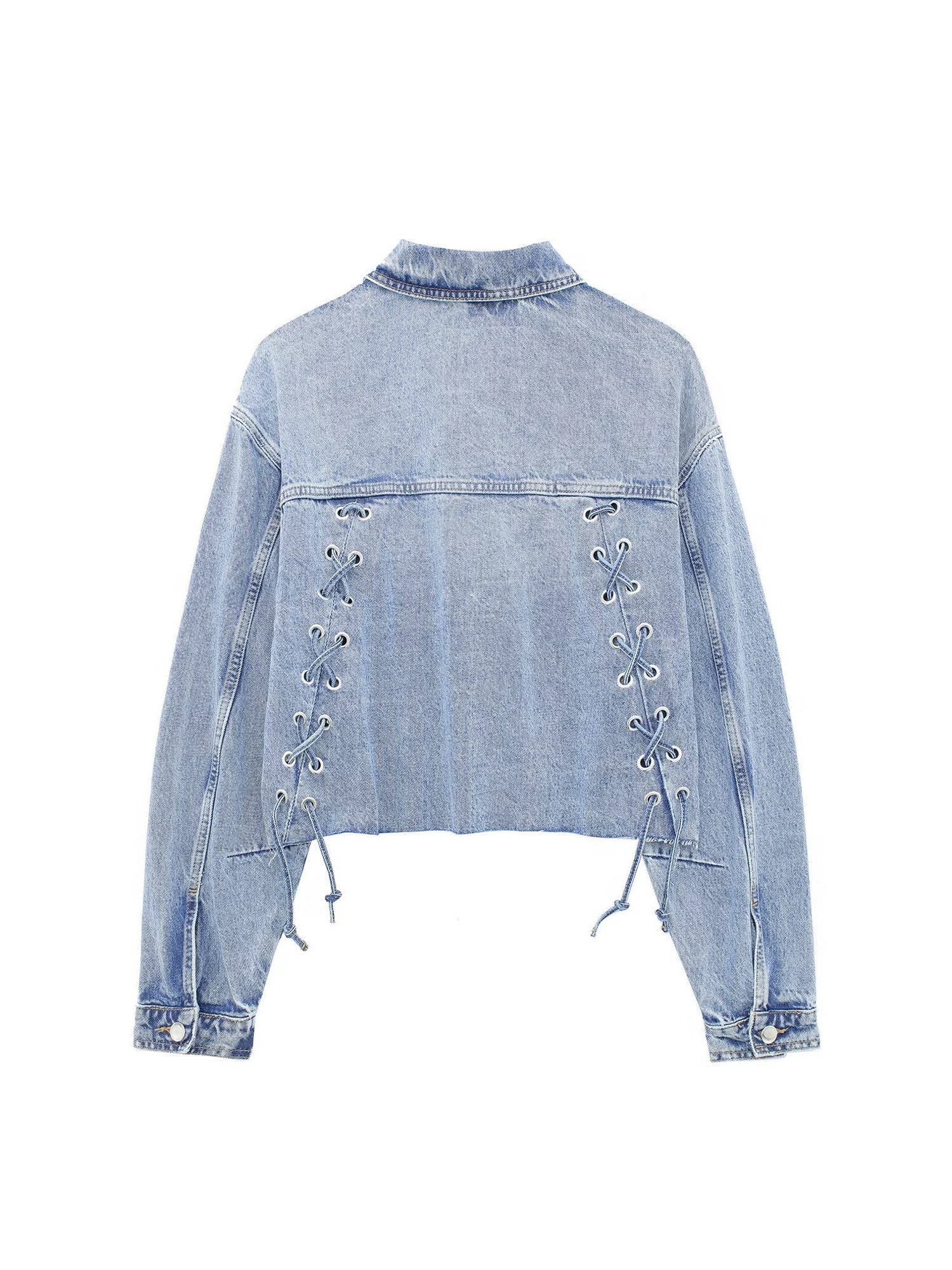 Women Blue Denim Jacket Vintage Long Sleeve Bandage Cropped Jean Jacket Harajuku Korean Cowboy Outerwear Top 2000s Clothes 2026
