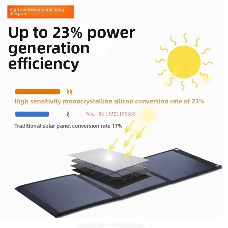 wmwmnu 400W Folding Solar Panel Pack Outdoor Portable Photovoltaic Module for 3000W Energy Storage Power Supply Black Orange