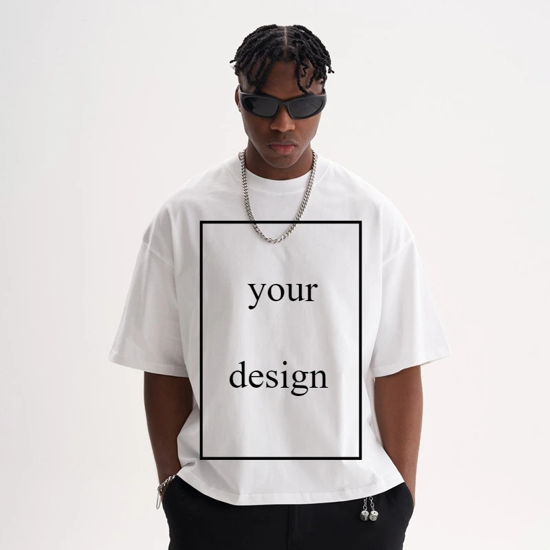DIY LOGO Customized T Shirt  DTG Printing Mens Boxy Fit 100% Cotton Casual Loose Short Sleeve Tops Personalized T-shirts