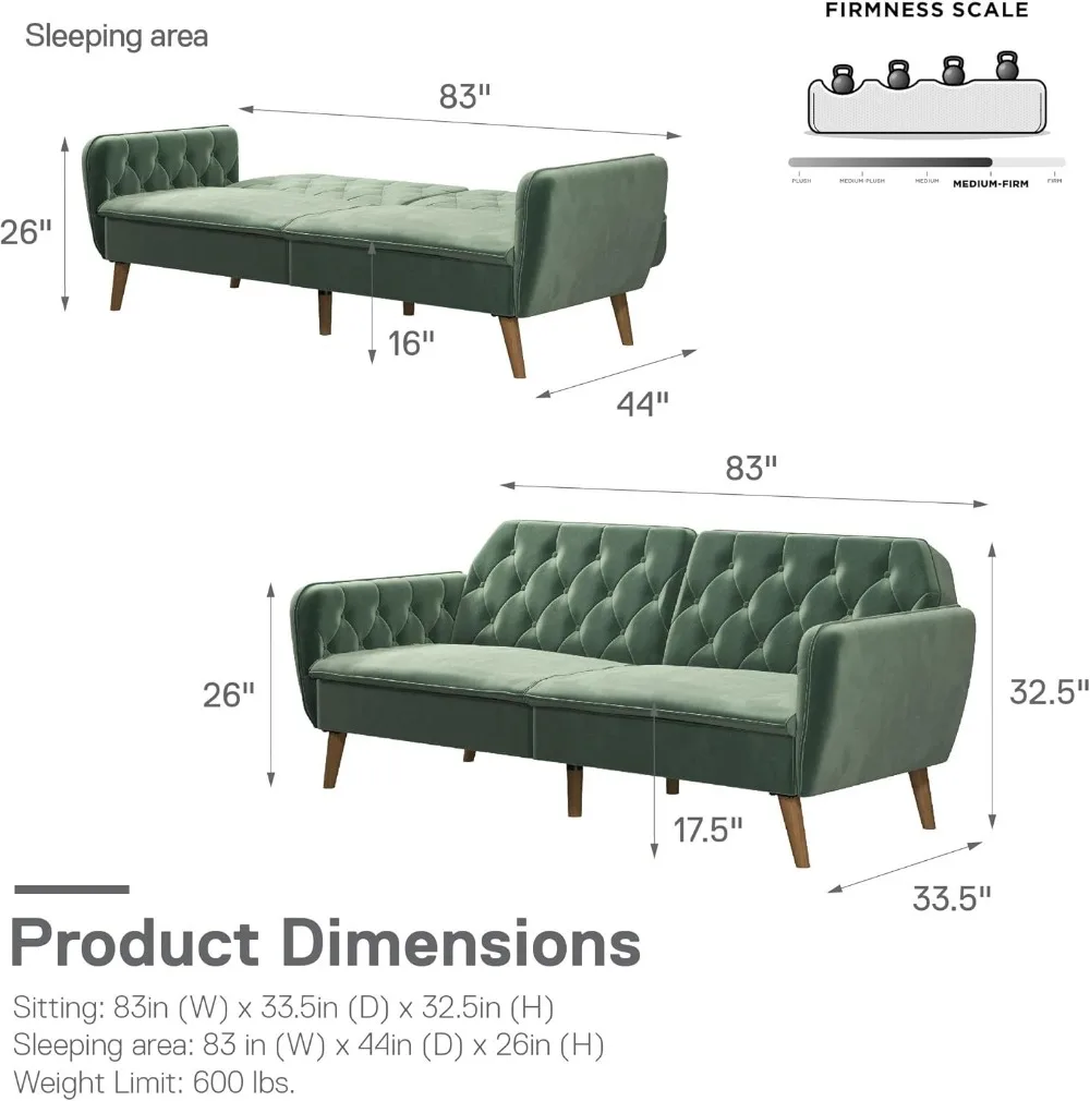 Sofa Bed, Made on A Sturdy Wood Frame with Filling Made of High-density Foam and Memory for Ultimate Comfort, Settee Sofa