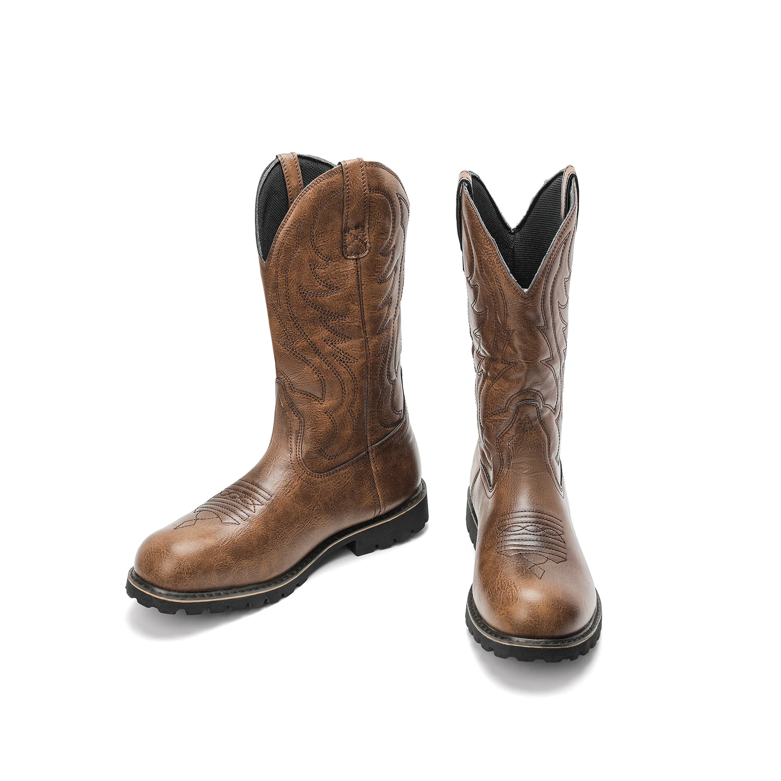 Botas ocidentais de couro masculino confortável botas de cavaleiro antiderrapante botas de cowboy vintage leve outono inverno botas tamanho grande 48