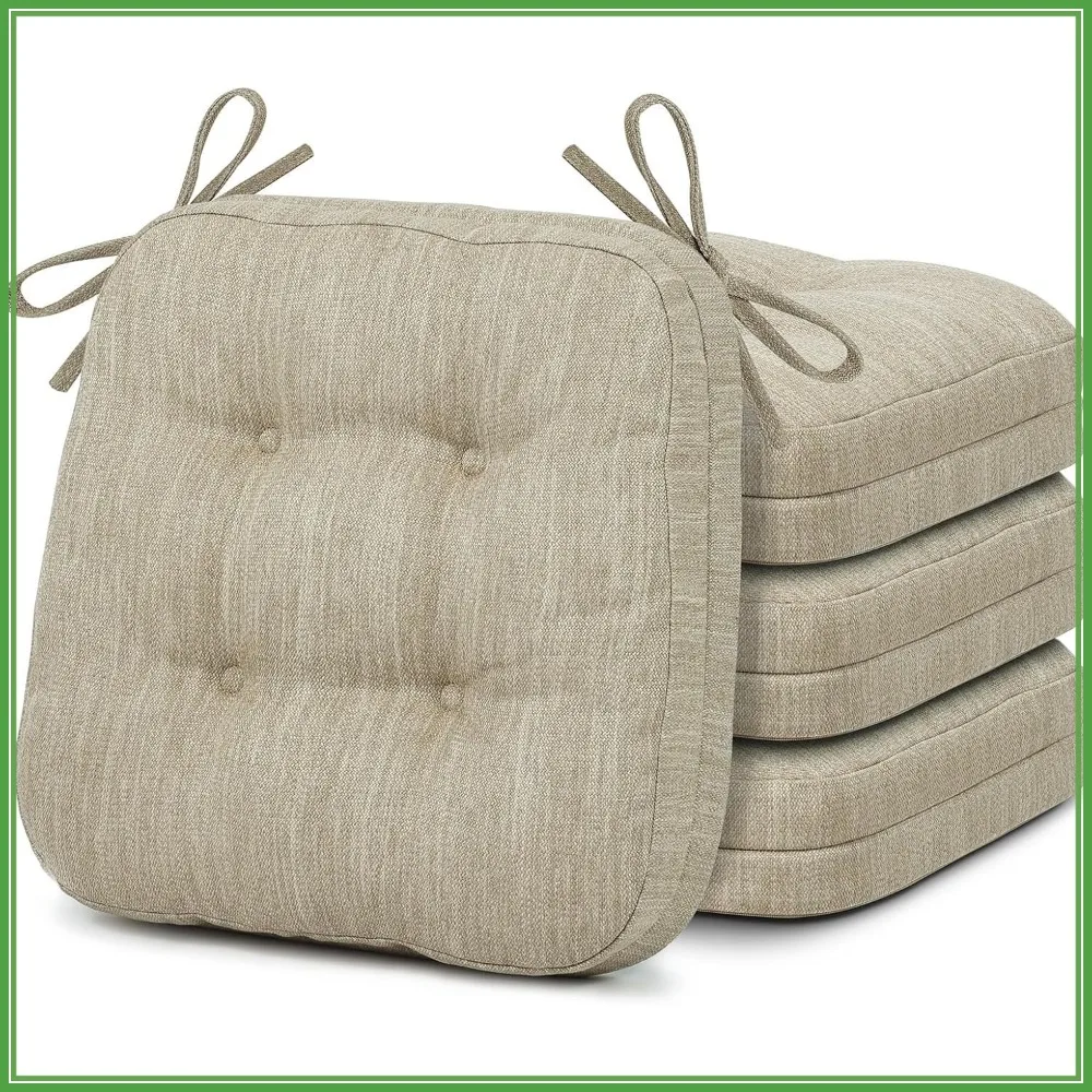 

Dining Chair Cushions Set of 4, Dual-Layer Memory Foam Kitchen Chair Pads with Ties, 16.5x16.5x3.5in, Beige