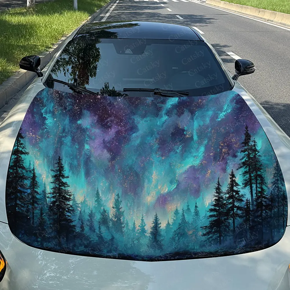 Galactic Forest Car Sticker Paper, PVC Waterproof Engine Hood Sticker, Self-adhesive Scratch Resistant Sticker, Suitable For Tru