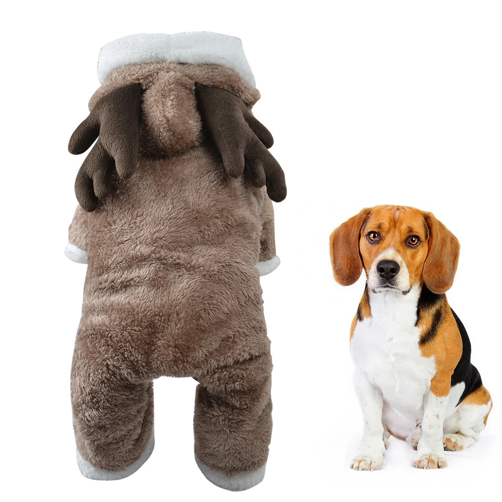 

Brown Size S Pet Christmas Clothes Elk Design Flannel Coat Winter Dog Warm Clothes Party Costume Party Dog Cloth