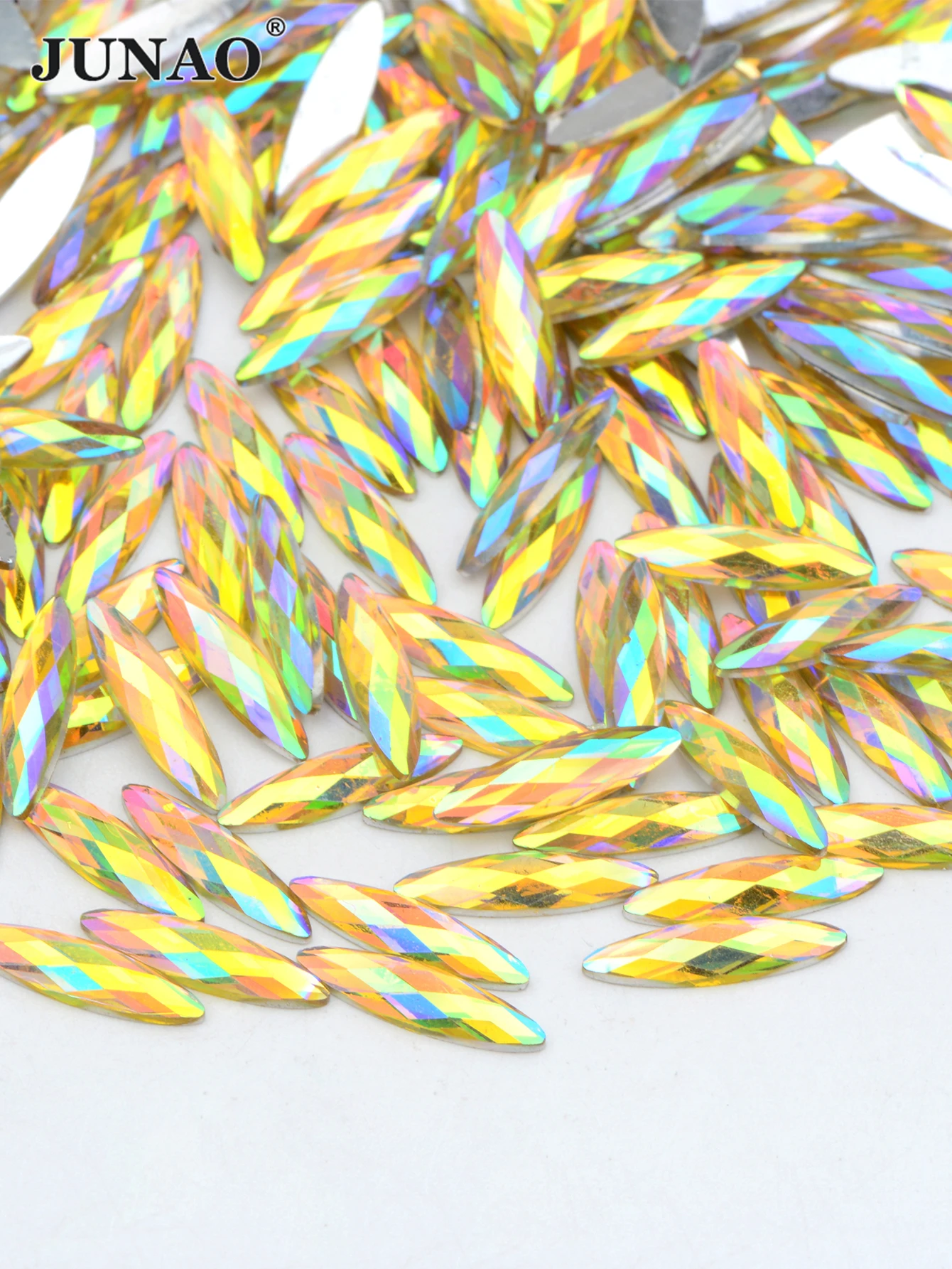 JUNAO 100pcs 4*15mm Pink AB Nail Art Rhinestones Flatback Strass Diamond Horse Eye Resin Crystal Stone Face Nail Decoration