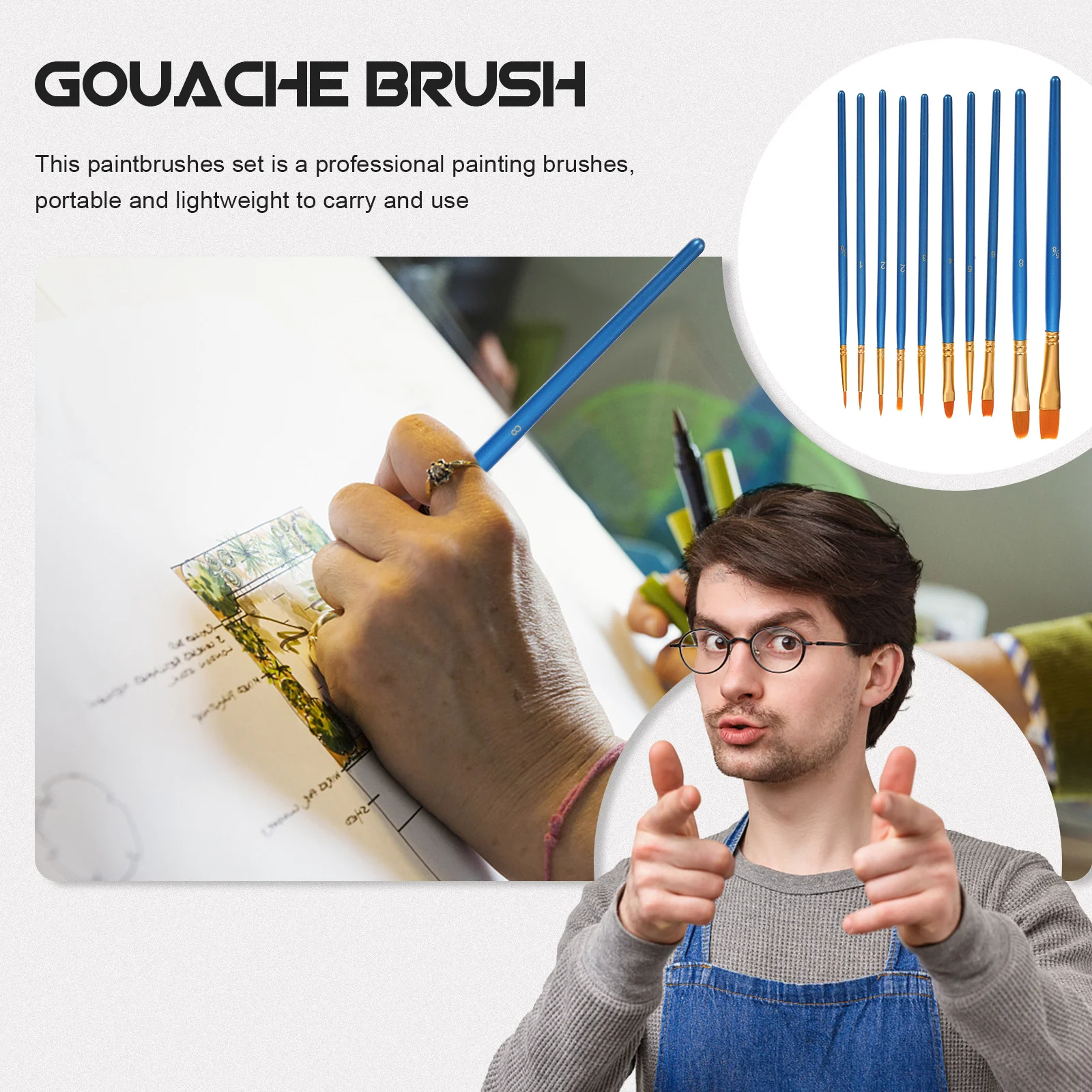 10 pçs conjunto de escova de pintura profissional cabelo náilon durável leve para aquarela guache acrílico pintura a óleo ferramenta estudante