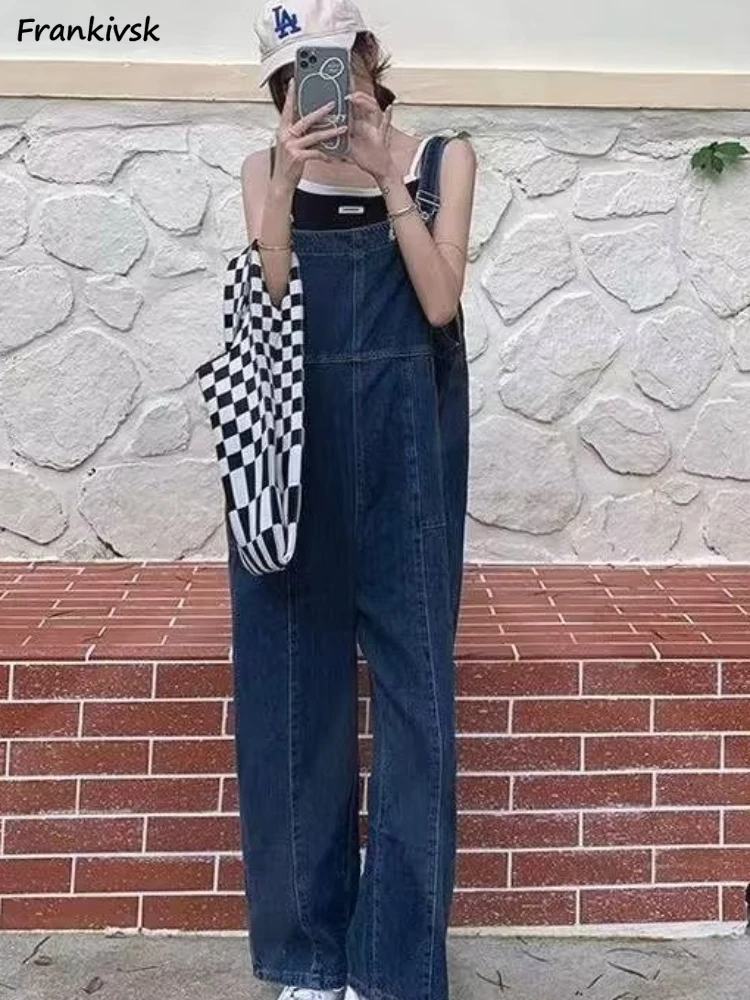 

Jumpsuits Women Harajuku Cosy All-match European Style Chic Full Length Streetwear Vintage Washed Denim Hotsweet Summer Simple