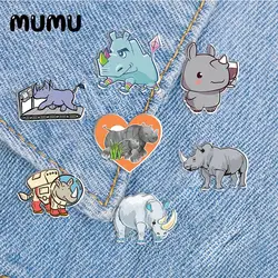 2023 New Rhino Lapel Pin Animal Acrylic Brooches Handmade Epoxy Jewelry Shirt Bag Badge