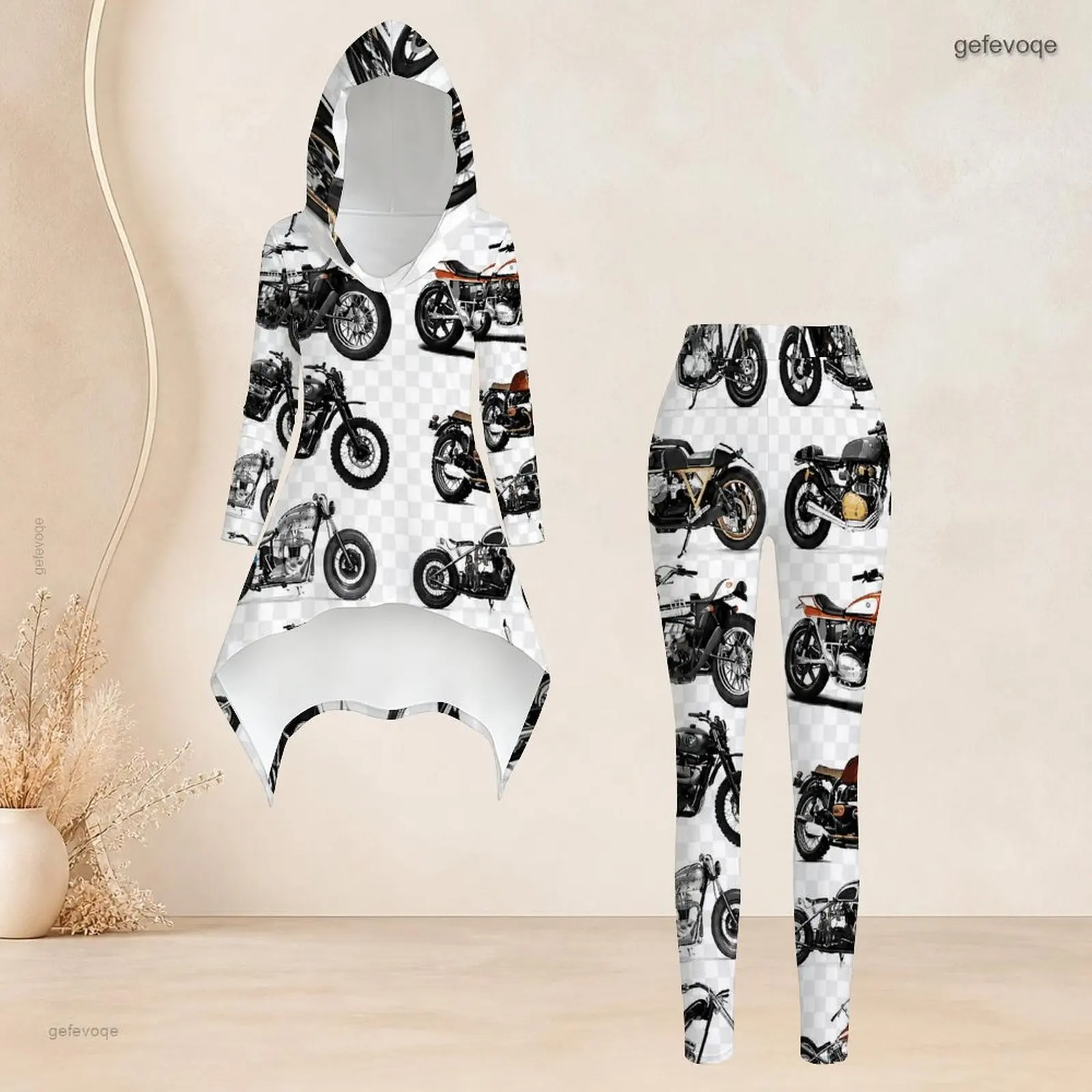 Fashion Women Casual 2 Piece Set Hooded Long Sleeve Hi Lo Asymmetrical Tunic Top Matching High Waist Slim Leggings T Daily Suit - view 5