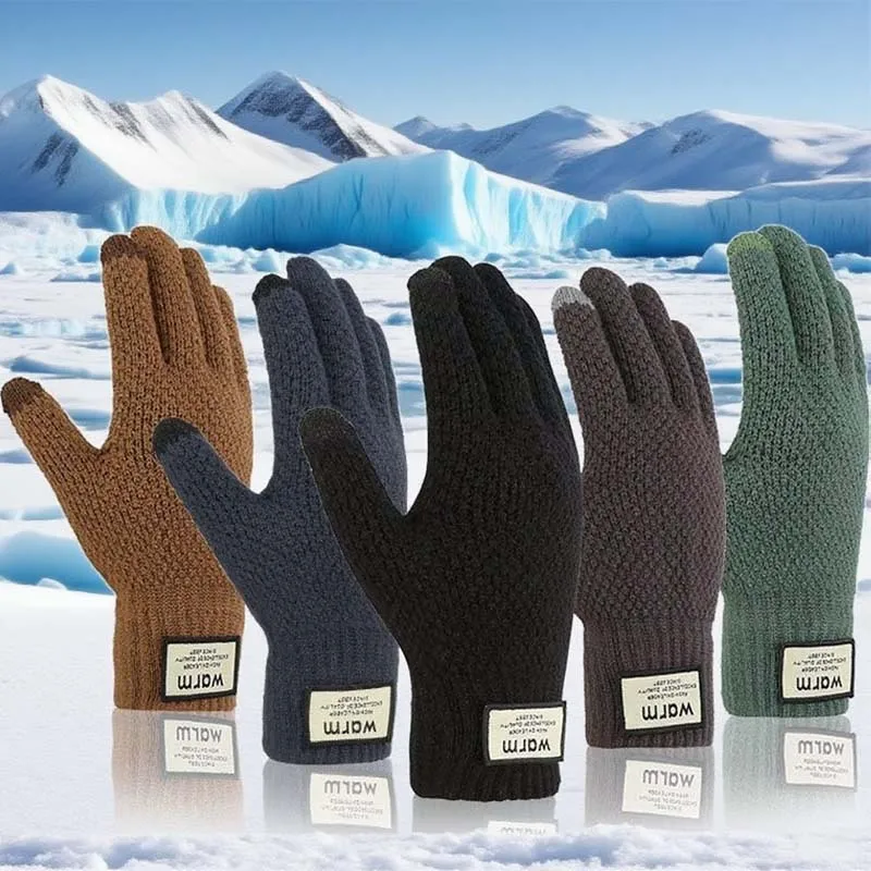

Толстые теплые мужские зимние перчатки, вязаные термофлисовые перчатки с сенсорным экраном, уличные велосипедные перчатки, ветрозащитные аксессуары для мотоциклов