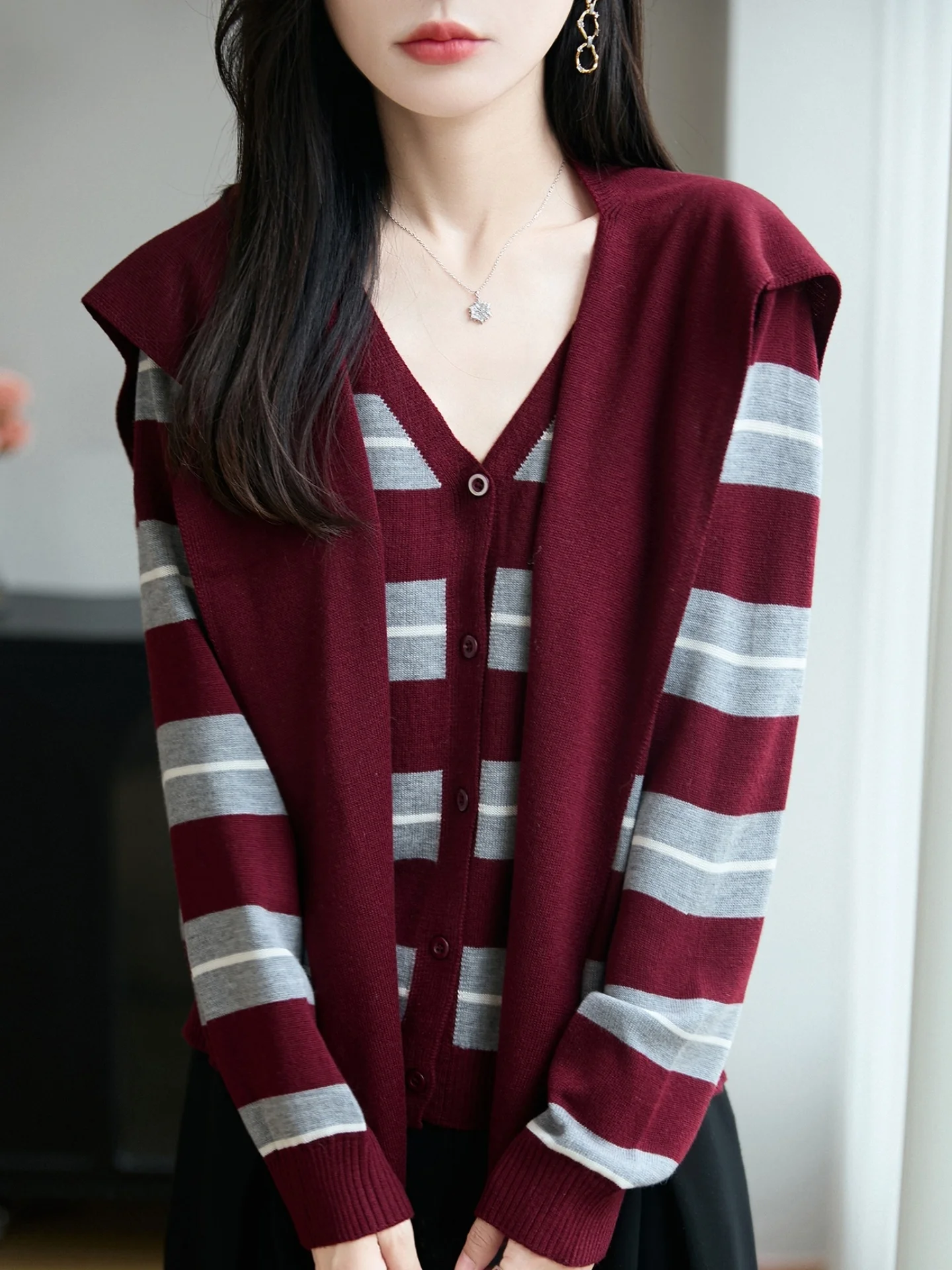 Outlet Sle Color Blo rayas de punto oulder Wrap Cardigan suéter de mujer Jaet Casual suelto ajuste suave V-Ne Long Sve