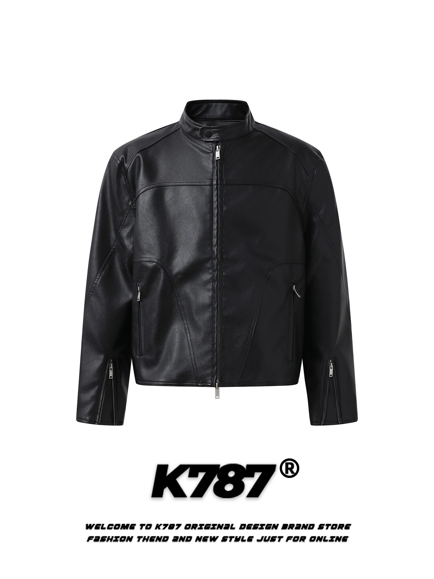 

Куртка K787 в американском ретро-стиле из искусственной кожи, однотонная, с воротником-стойкой, свободного кроя, в мотоциклетном стиле, короткая, весенняя, для мужчин и женщин