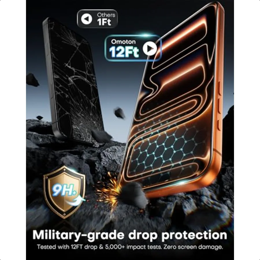 Folia ochronna na ekran do iPhone'a 17 Pro Max [Automatyczne usuwanie kurzu] Szkło hartowane o twardości 9H+ o stopniu ochrony 12FT Military Grade, odporne na pęknięcia, pełna ochrona C