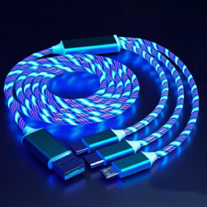 Glowing LED Charging Cable Luminous Micro USB Type C 2A Fast Charging Cable Cord for iPhone Xiaomi Flowing Streamer Light Cord