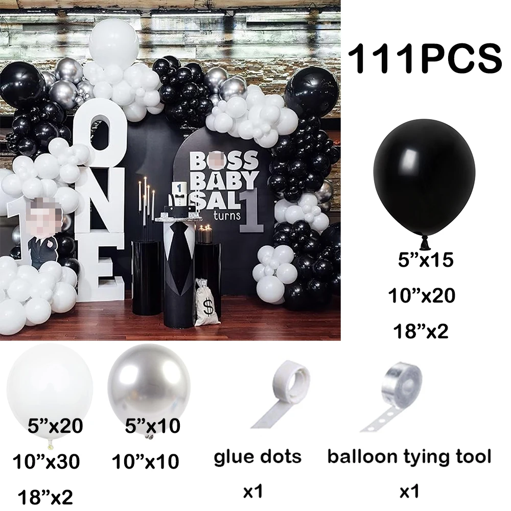 Black White Balloons Garland Metallic Silver Latex Balloon Arch Kit Birthday Party Baby Shower Decor Wedding Anniversary Globos