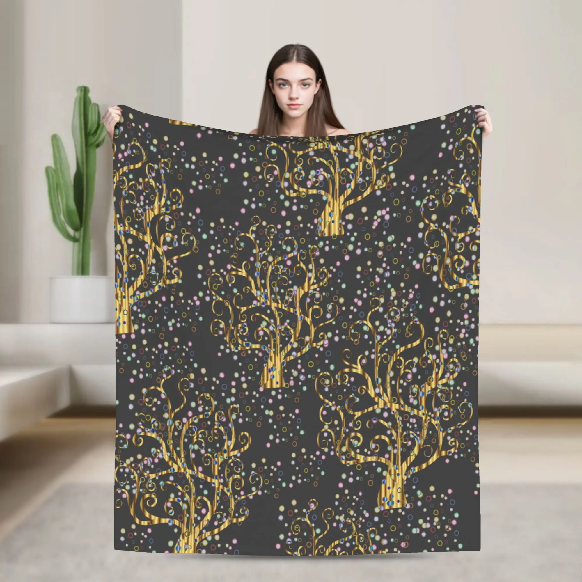 Gustav Klimt Blankets Abstract Tree Of Life Flannel Funny Breathable Throw Blankets for Bedding Lounge  Winter