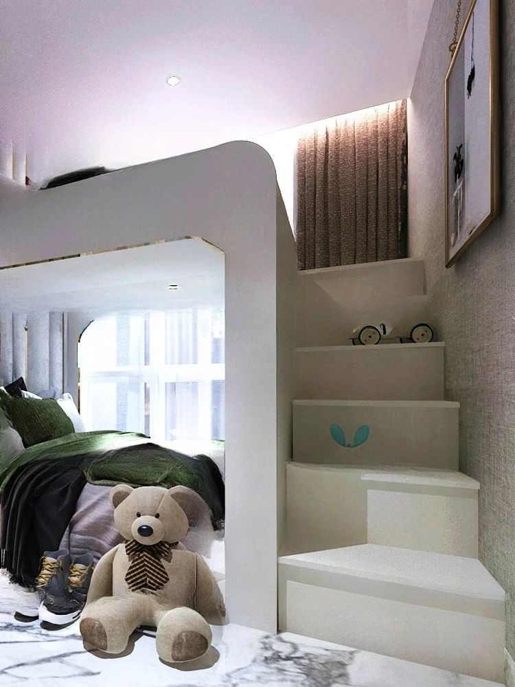 Tempat tidur tingkat setengah tinggi terintegrasi, tempat tidur susun dengan kabinet tangga, tempat tidur lantai tersedia untuk dewasa