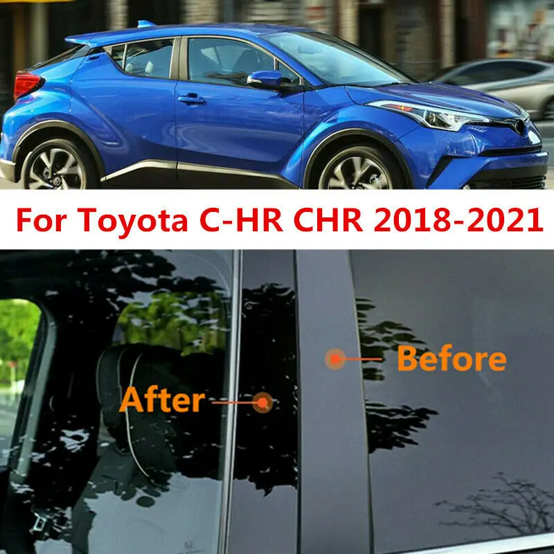 

8pcs Set Door Window Trim Pillar Posts Glossy Black Pillar Molding Cover Fit For Toyota C-HR CHR 2018-2021