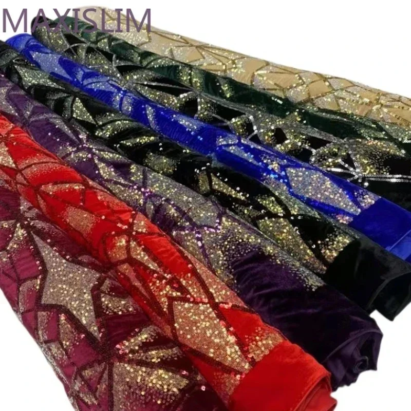 High Quality Multicolor Geometry Foam Show Sequin Fabric For Important Occasions Banquet Sequin Velvet Base Material 130CM Wide