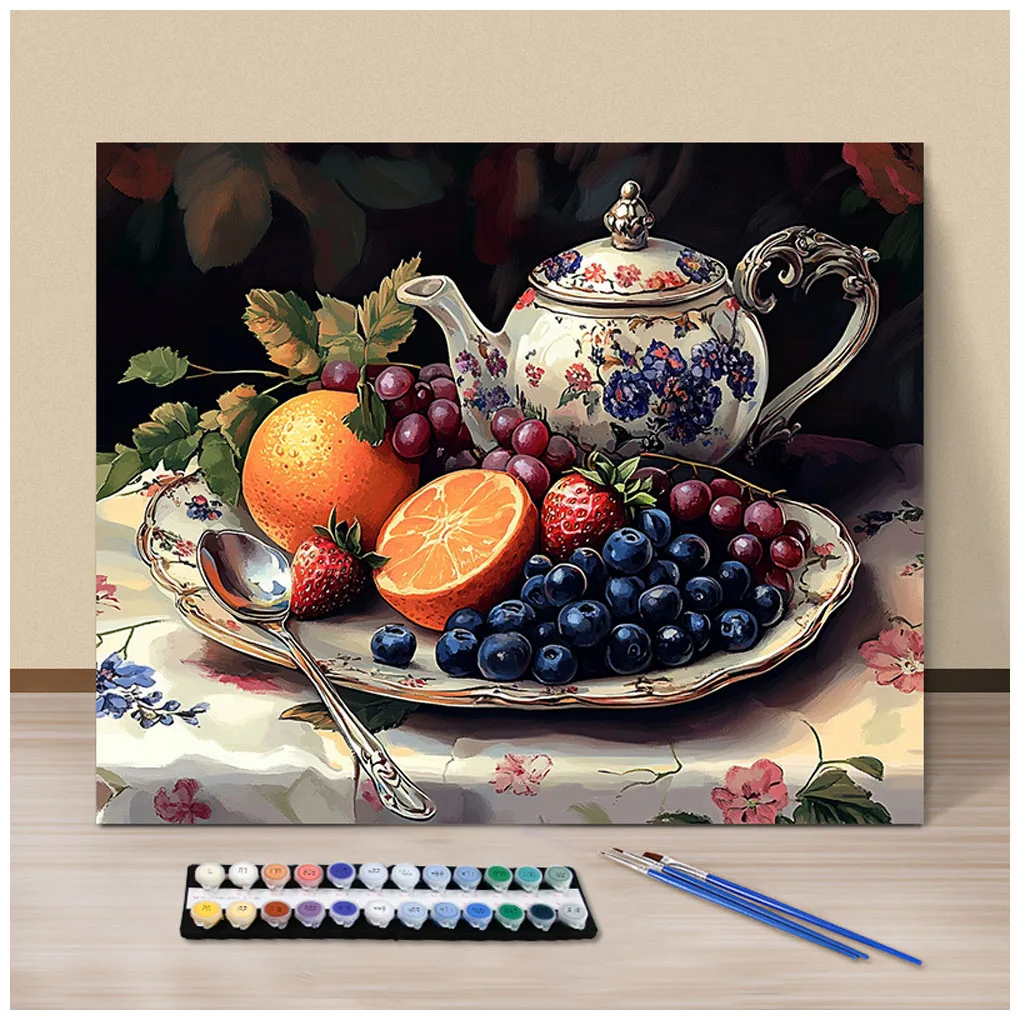 Painting By Numbers 40x50cm Kits Tea Pot and Fruits Picture By Numbers For Home Decors Handpainted Diy Gift