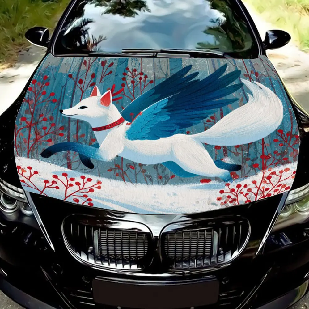 

Белая лиса с крыльями и рогами, виниловая пленка на капот автомобиля - водонепроницаемая, самоклеящаяся, наклейка для защиты поверхности для Auto Engi