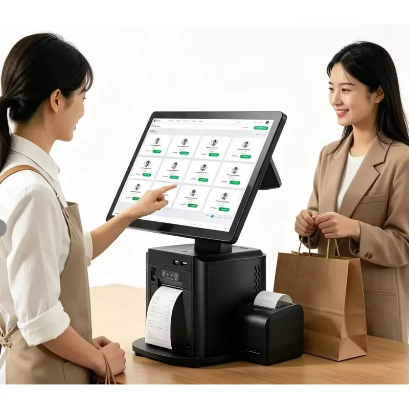 All in One POS System 15.6'' Sistemas POS Terminal with Printer Dual Screen Windows Android OS Optional