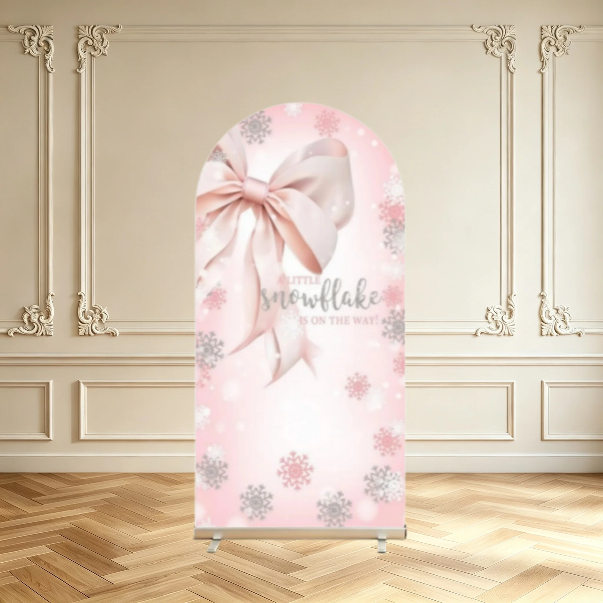 Winter Baby 1st Birthday Backdrop Pink Bow Snowflake A Little Snowflake Is On The Way Baby Shower Party Arch Cover Background