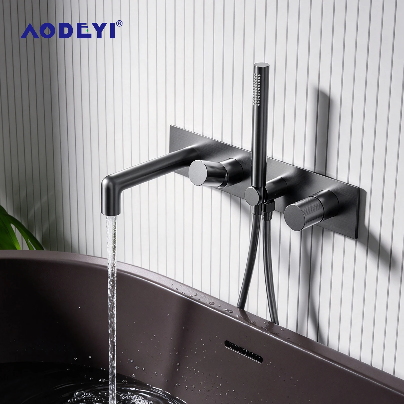 Brushed Gunmetal Concealed Bathtub Faucet Brass Wall Mount Bath Mixer Tap Hand Shower Hot Cold Water Bathroom Tub Shower Set