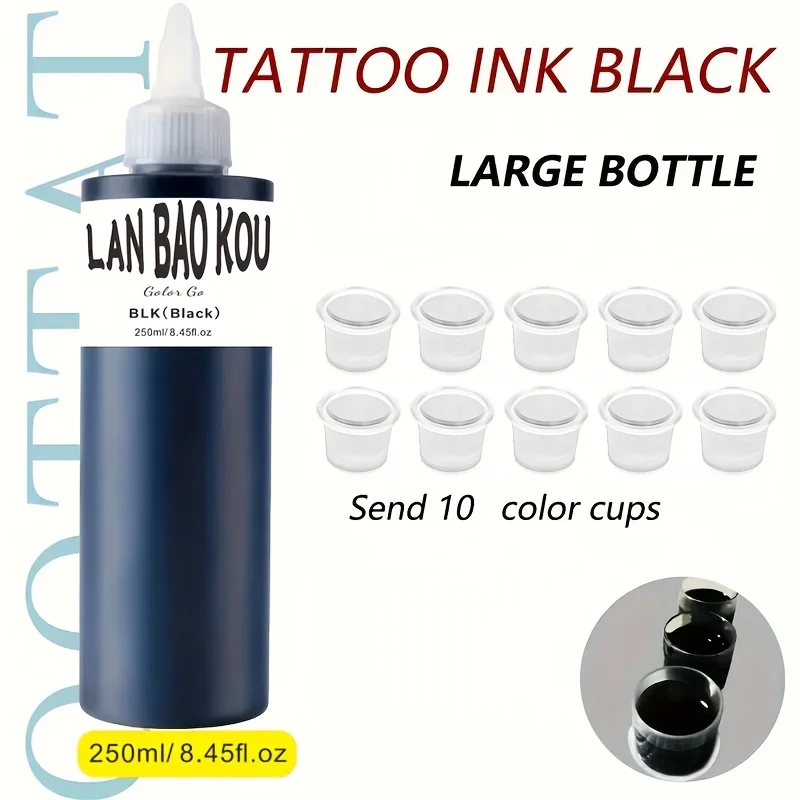 

8.45fl.oz Premium Black Tattoo Ink, Tattoo Equipment, Long Lasting Body Art Standard Pigment for Tattoo Artists And Beginners